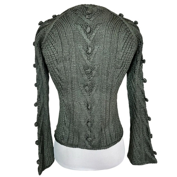 Mugler 100% Silk Hunter Green Cable Loose Knit Cropped Sweater Size Small - Picture 3 of 13